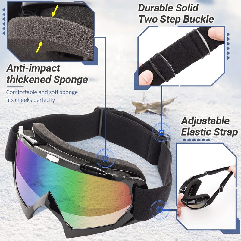Braylin Adult Ski Goggles, 2-Pack Snowboard Goggles for Youth, Teens, Men & Women, Wide View Snowmobile Goggles - Image 5